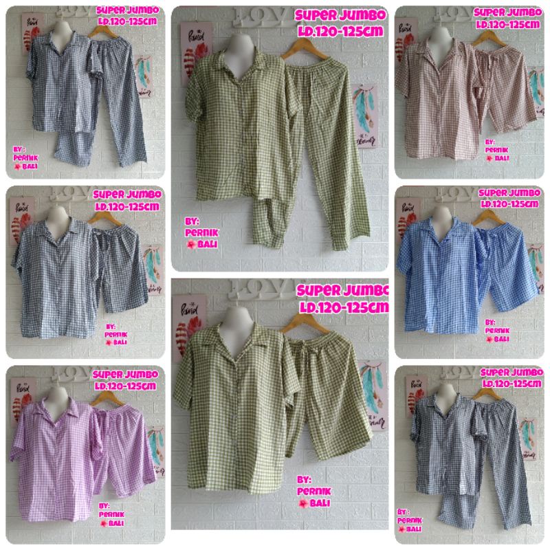 Super Jumbo Set Tie Dye Kotak celana pendek dan panjang rayon pernikbali