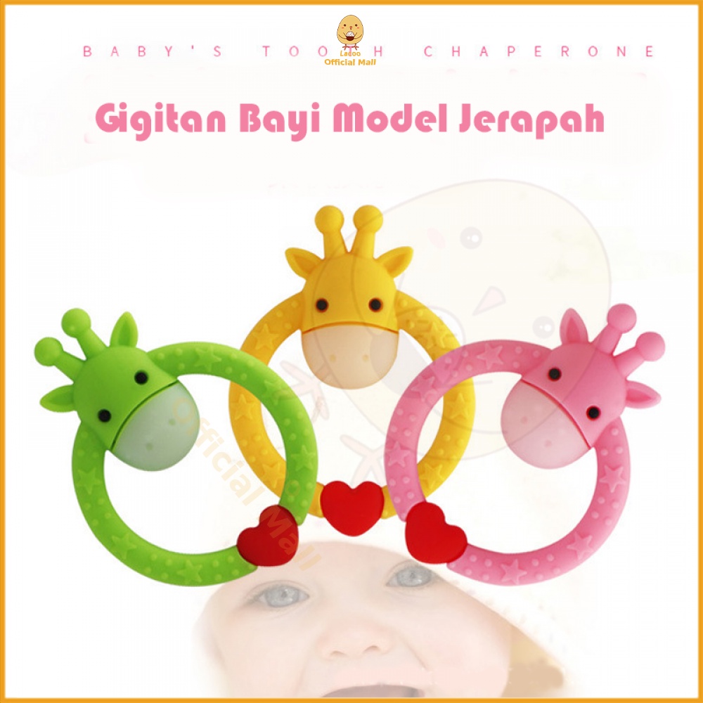 Lacoo Teether bayi silikon mainan gigitan bayi bentuk jerapah