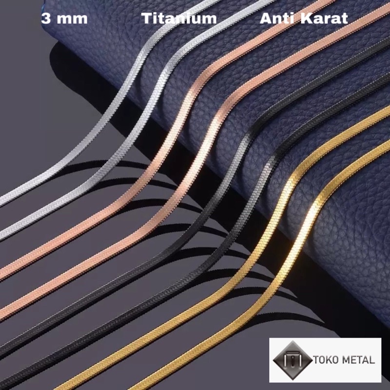 Kalung Titanium Pipih Pria dan Wanita Anti karat 3 mm [Toko Metal ]