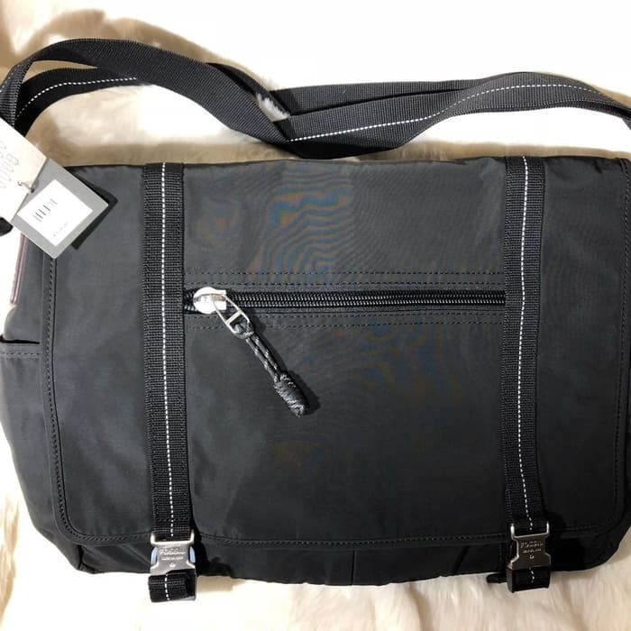 Tas Fossil Travis Messenger Canvass Black Grey Men SLING BAG Original