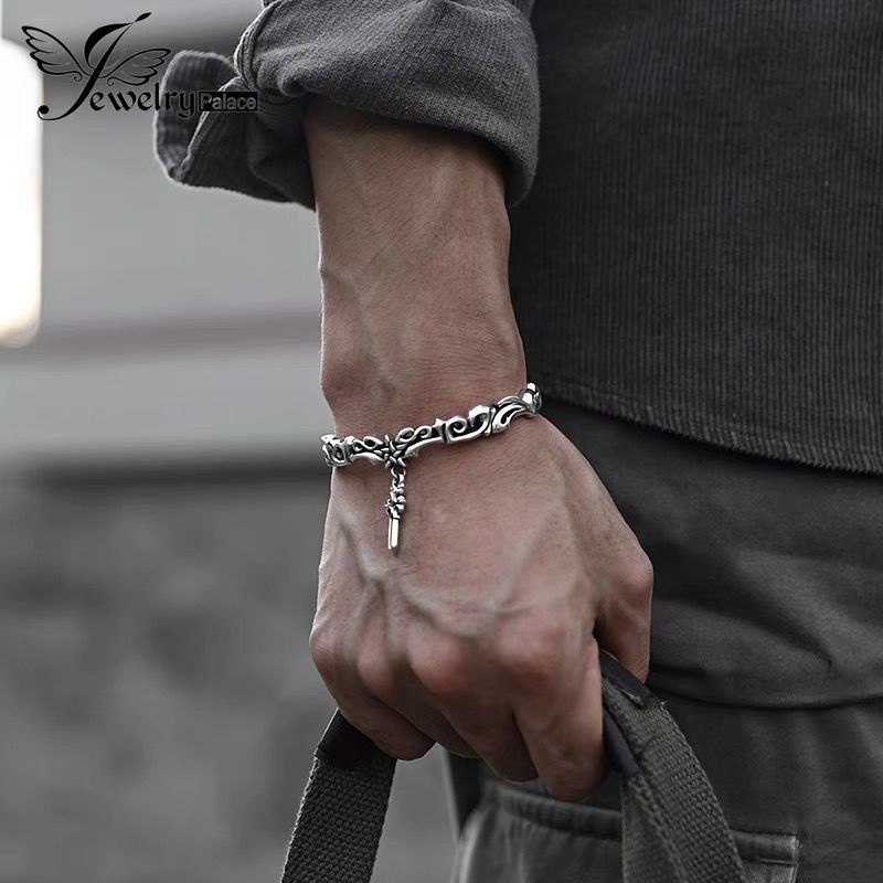 Gelang 925 Silver Desain Bintang Lima Sudut Gaya Vintage Untuk Pria