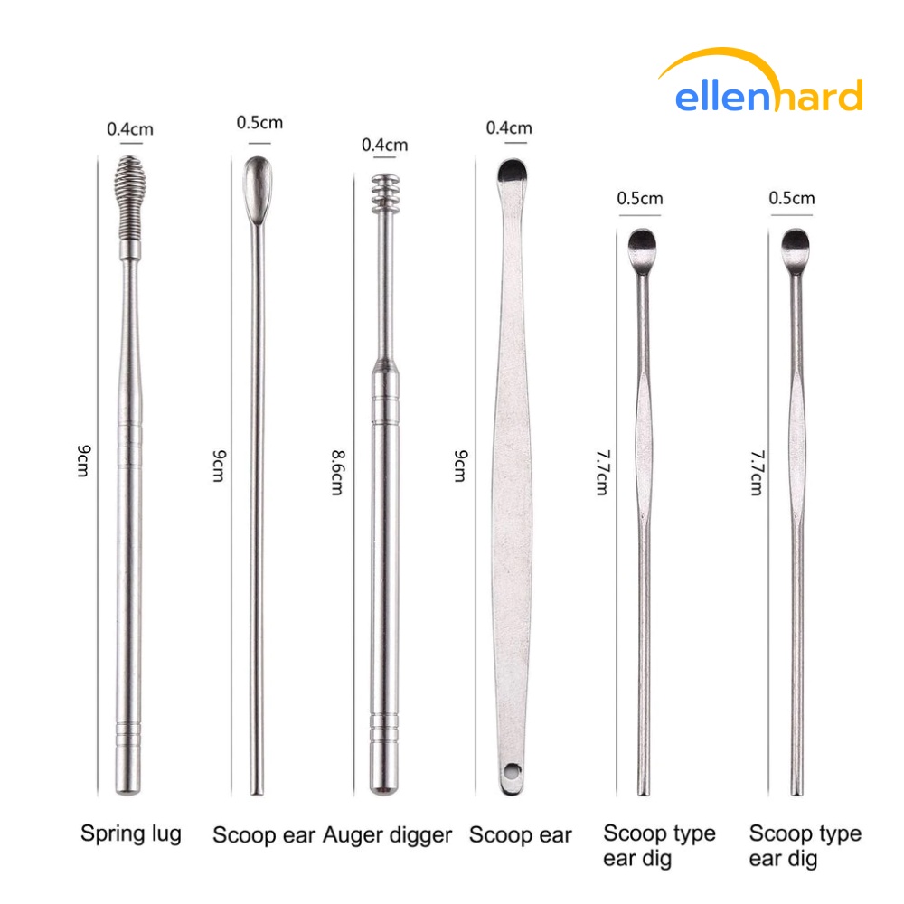 Pembersih Telinga 6 Pcs Korek Kuping Stainless Steel Set Ear Wax