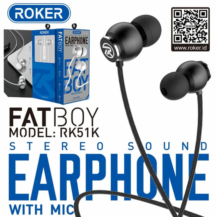 Earphone-Handsfree-Headset ORIGINAL ROKER RK51K FAT BOY FULL METAL STEREO SOUND with Mic HF