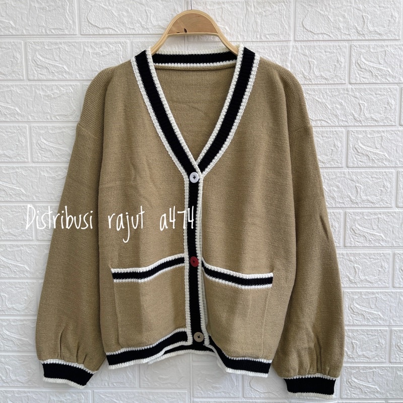 Cardigan Rajut Rhein Clarisa Combo Oversize Soft Knit Import Tebal