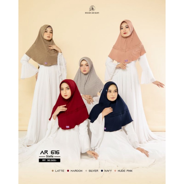 Arrafi Hijab Kode Ar 616 | Kerudung Jilbab Bergo Pet Antem Plisket Original Arrafi