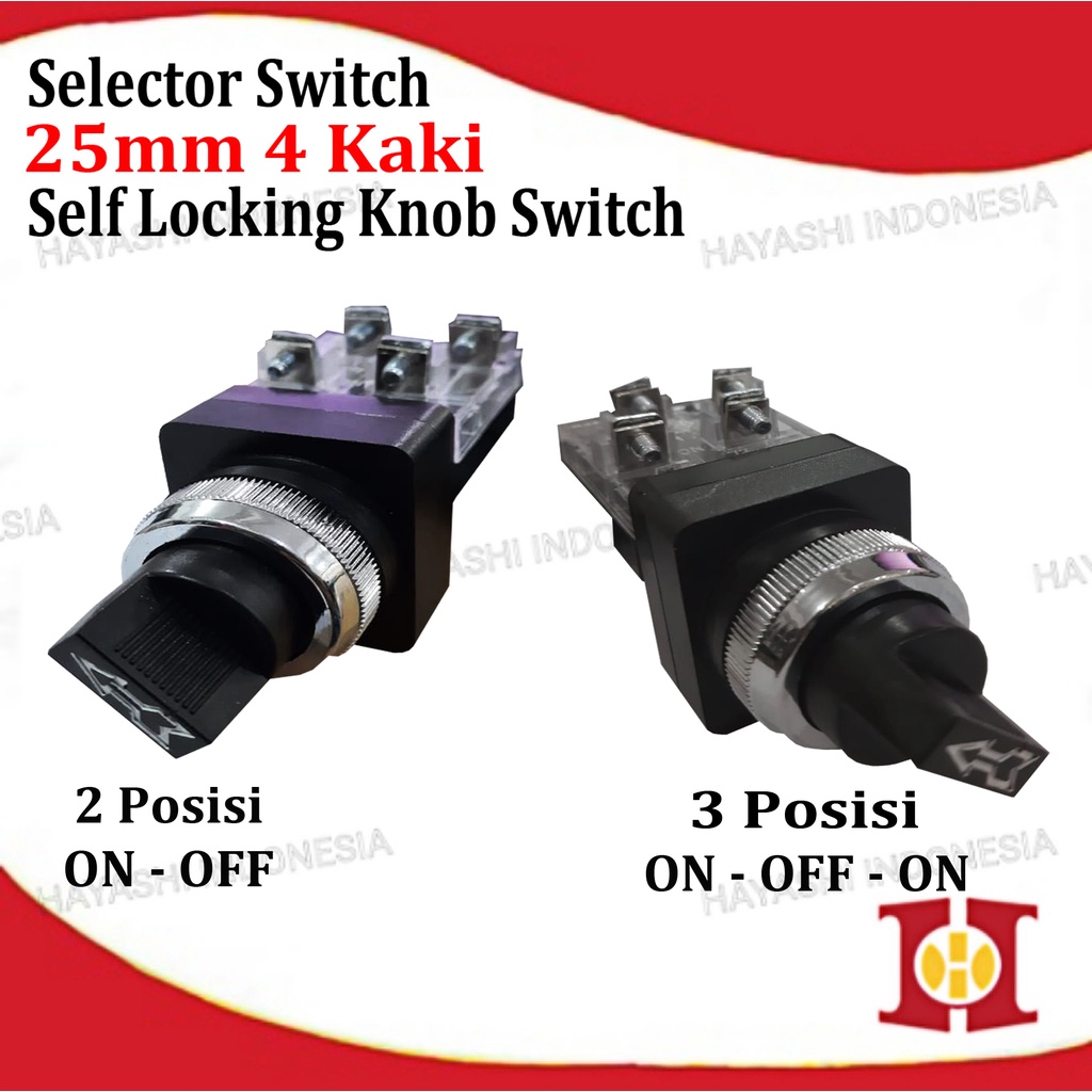 Selector Switch 25mm 2 3 posisi 1 2 NO NC 2 4 Kaki On Off On