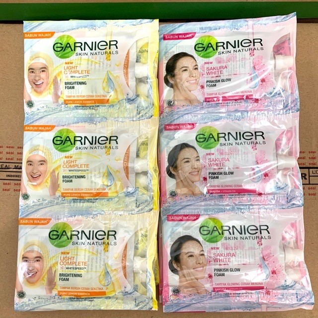 garnier sachet light complete & sakura white foam 9ml(1renceng isi 12)   kuning