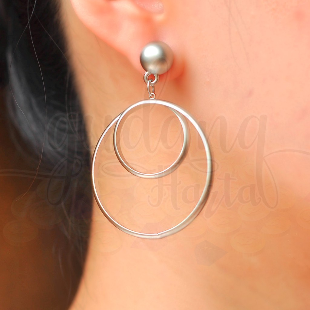 Anting Stud Golden Silver Spiral Gold Emas Panjang Cantik Unik GH 203246