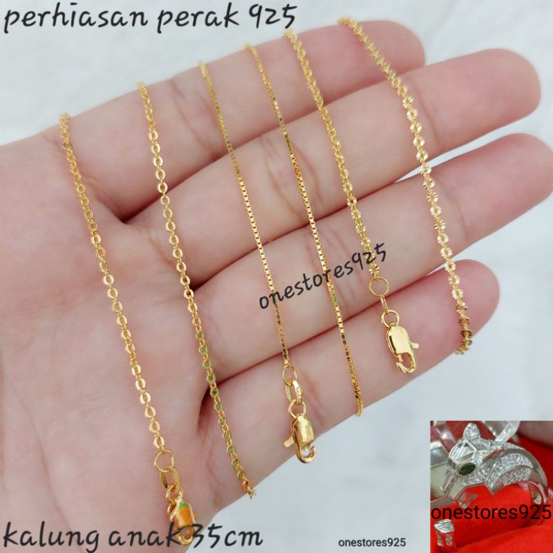 CL Kalung Anak Perak Asli Silver 925 Lapis Emas Kuning 35cm