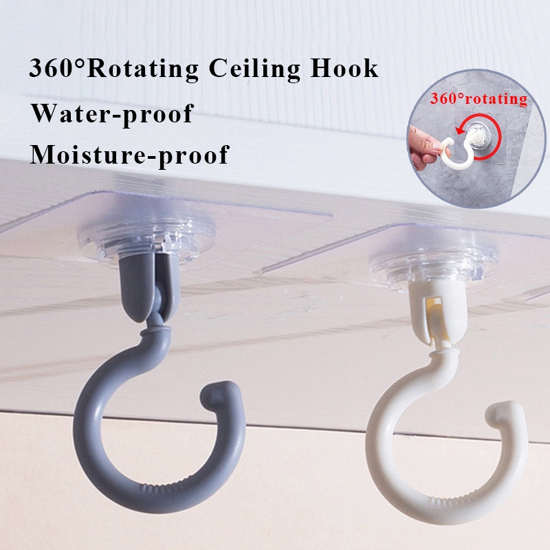 1Pc Multifunctional Home Creative 360° Ceiling Rotating Self Adhesive Nail-Free Wall Storage Hooks For Bathroom,Kitchen,Wardrobe