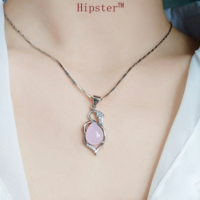 Hot Sale Elegant Exquisite White Gold Pink Crystal Pendant Vintage Clavicle Chain