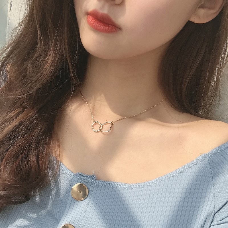 Kalung Choker Rantai Klavikula Hias Liontin Cincin Ganda Gaya Korea Untuk Wanita