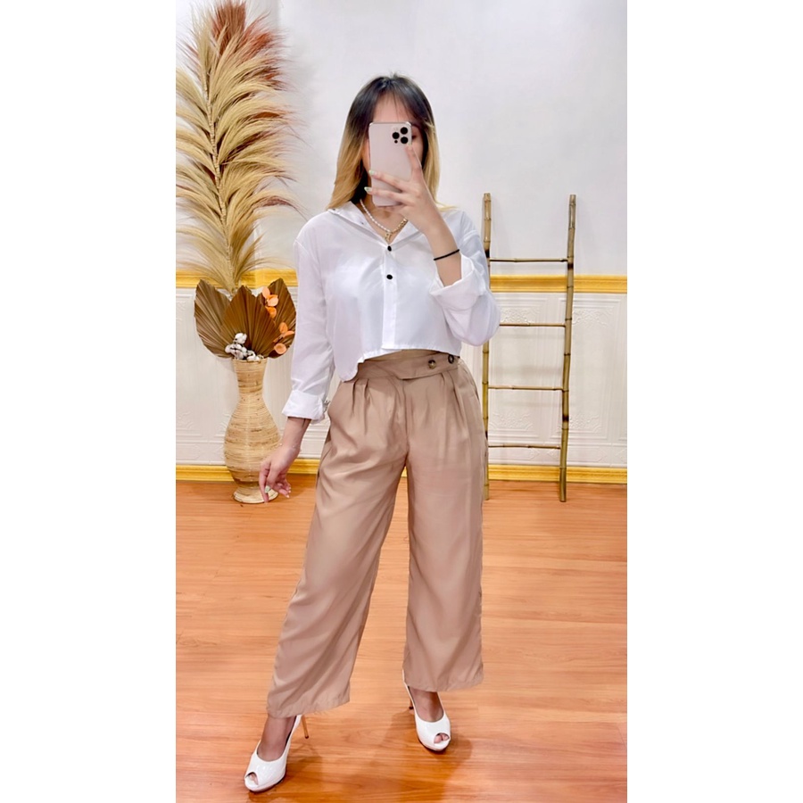 RXFASHION - KULOT YERI HIGHWAIST // Button Loose Pants Angel Highwaist Kulot Rami / Celana Kulot Wanita VENYTA- NN