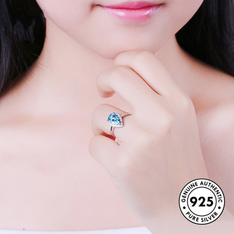 Cincin Sapphire Water Drop Bahan S925 Silver Gaya Elegan