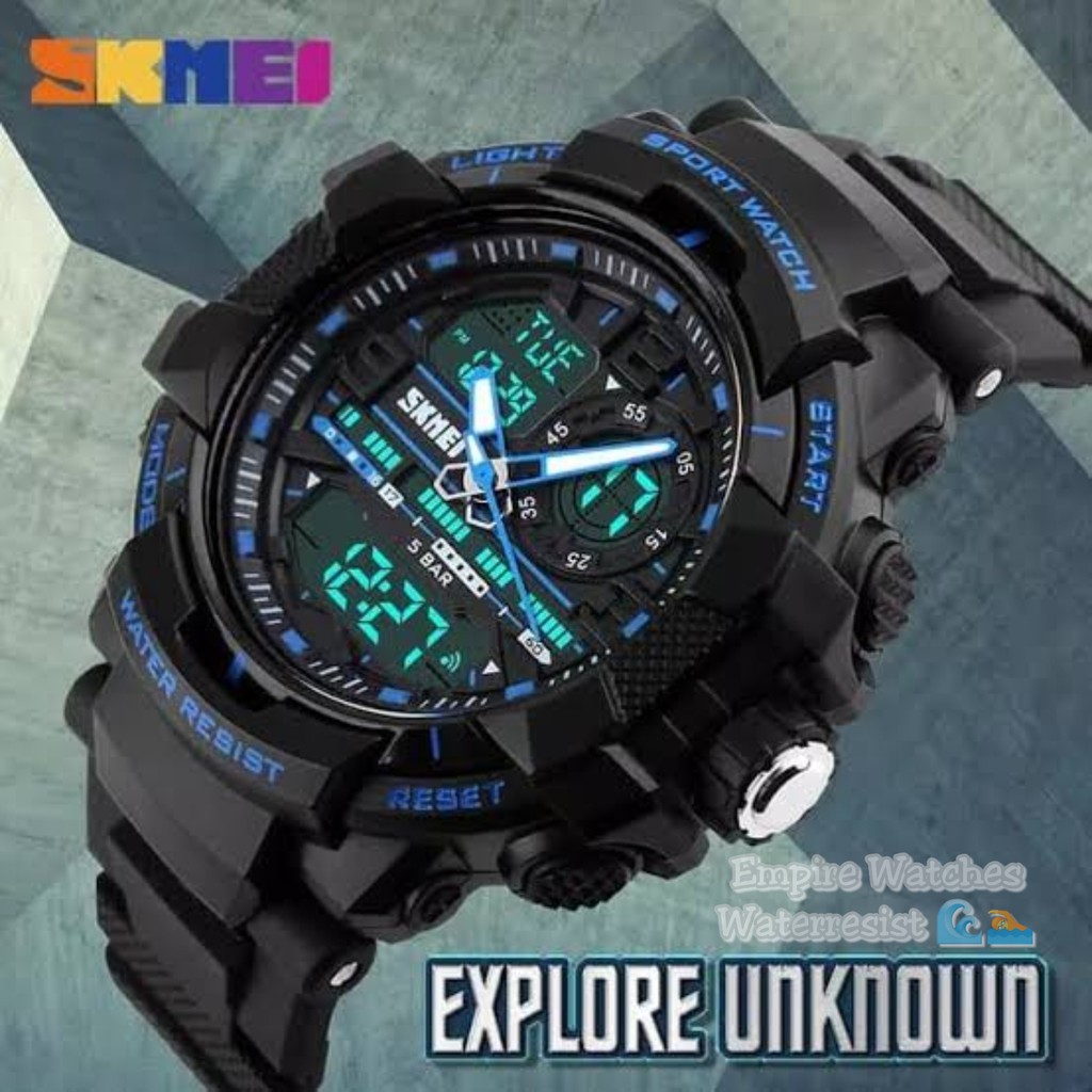 Jam Tangan Skmei 1164 Pria Cowok Analog Digital Strap Rubber Kualitas Original Waterproof