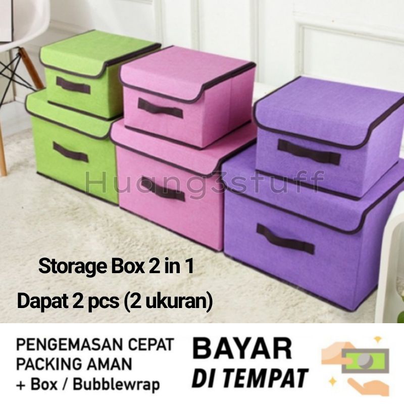 Storage Box 2 in 1 Organizer / Kotak Tempat Penyimpanan Serbaguna Bahan Cotton Fabric