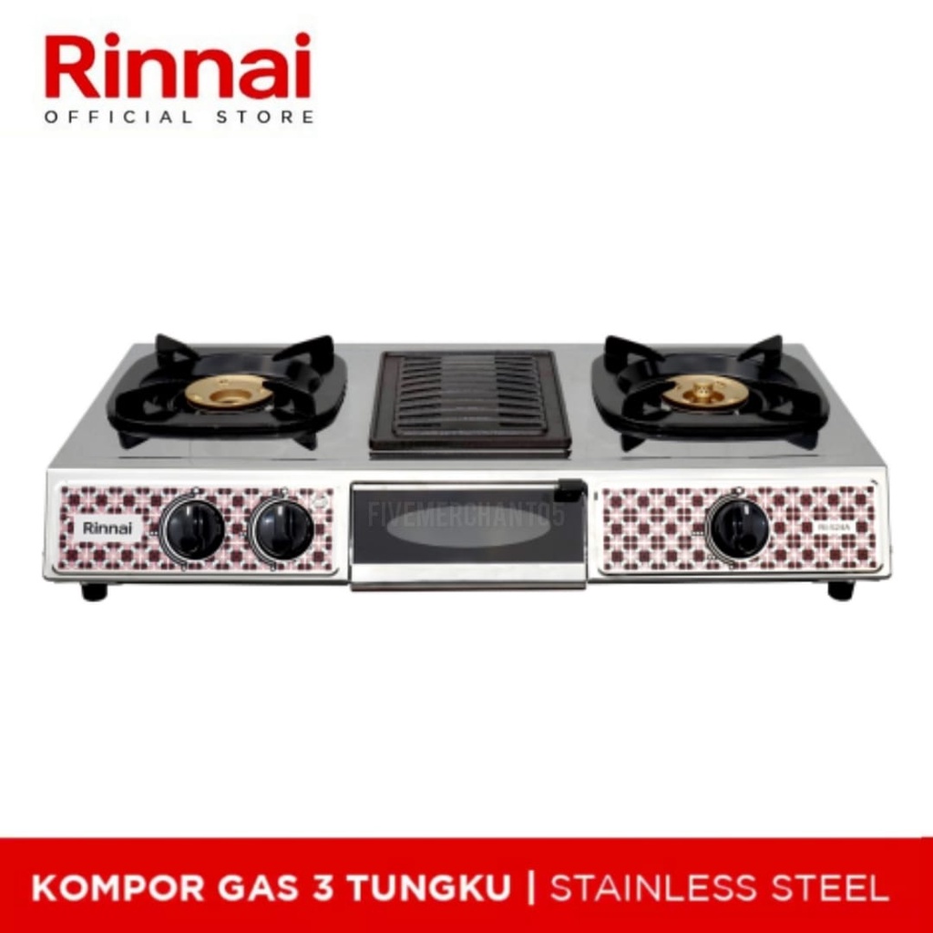 Kompor Pemanggang Rinnai RI 524 A Api Lilin Rinnai Grill 3 Tungku 524A Kompor Panggang Rinnai 3 Tungku RI 524 A