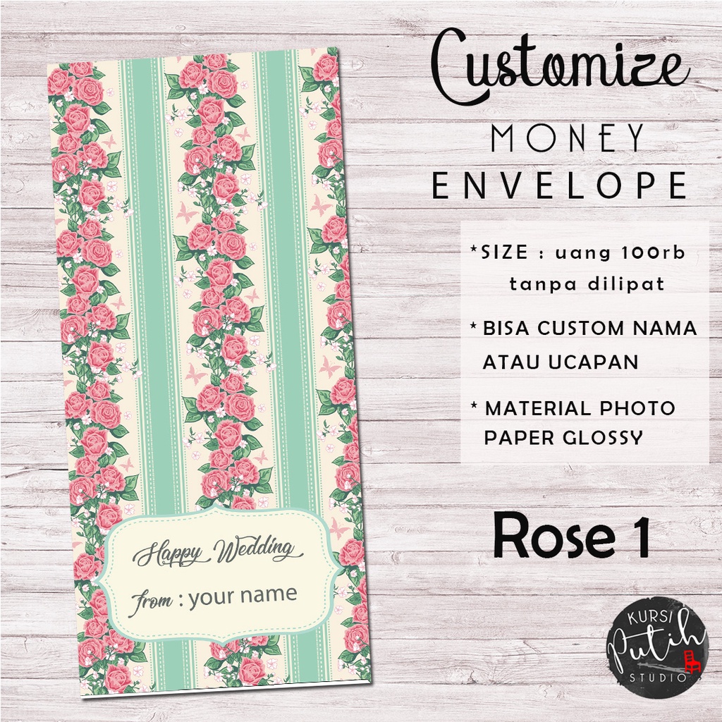 

Amplop Uang untuk Lebaran / Wedding / Angpao bisa custom nama motif rose floral