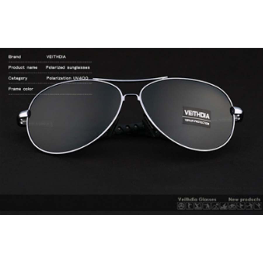 Veithdia 3088 Kacamata Hitam Pria Pilot Aviator Sport dan Travel Polarized Sunglasses Free Hardcase