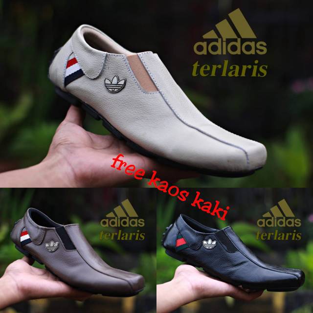 Best Seller Sepatu Pria Adidas slip On Kulit Asli Casual Trendy Cowok Keren Kerja santai Kuliah Slop