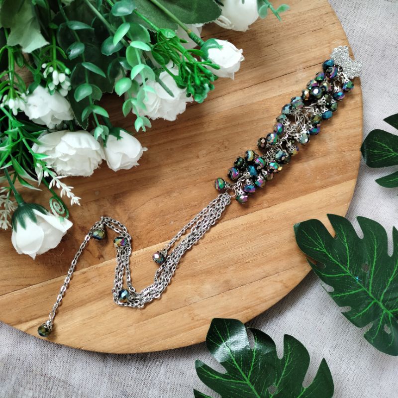 Syaira brooch / bros dagu juntai panjang-Rainbow metalic