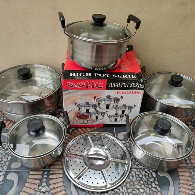 COD PANCI 5 SUSUN TUTUP KACA + KUKUSAN - PANCI 5 SUSUN STAINLESS STEEL + STEAMER