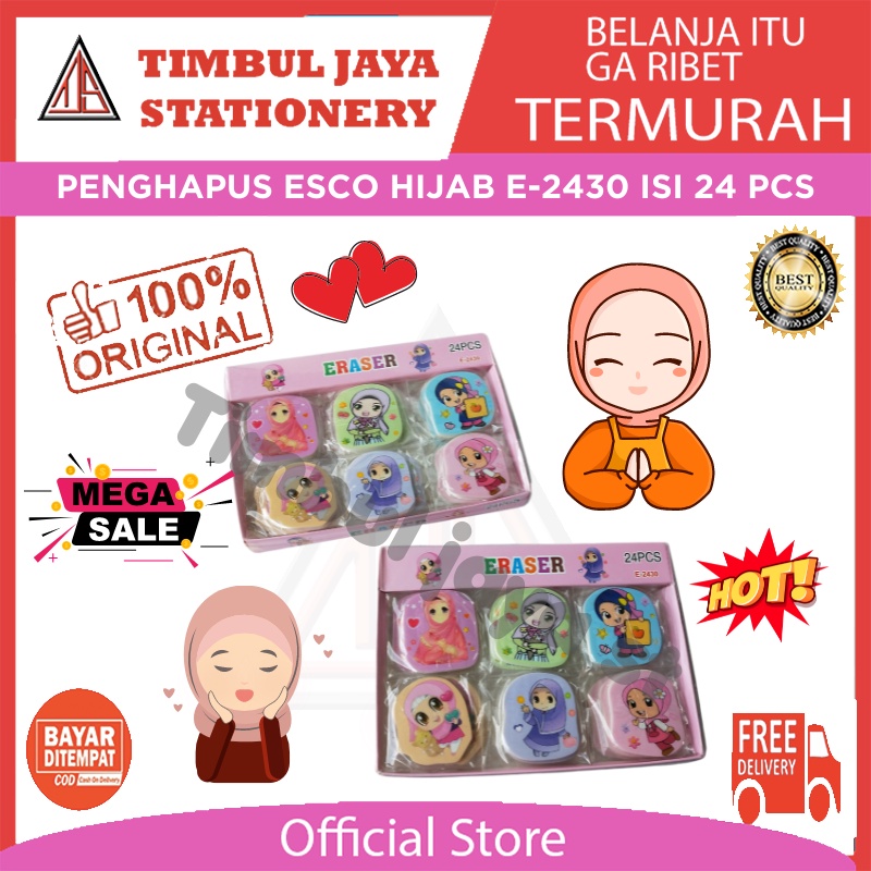 

Penghapusan Stip Hapusan eraser pensil karakter lucu unik Bentuk Hijab Isi 24 Pcs 1 pack 2430