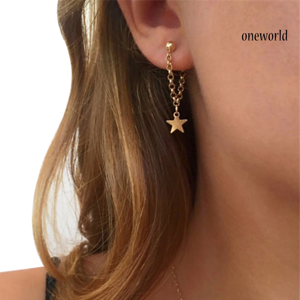 OW@ Earrings Simple Unique Women Silver Plated Ear Pendant for Daily Life