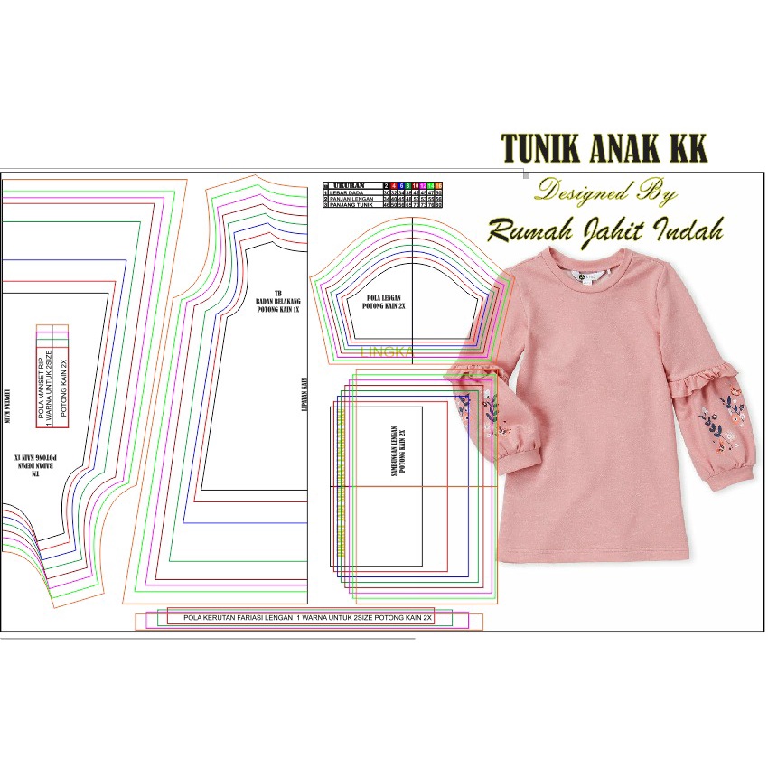 Pola Jiplak Pola Instan Pola Baju Pola Tunik Anak KK 2-16th