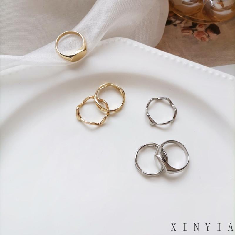 3pcs / Set Cincin Jari Telunjuk Desain Geometri Asimetris Untuk Wanita