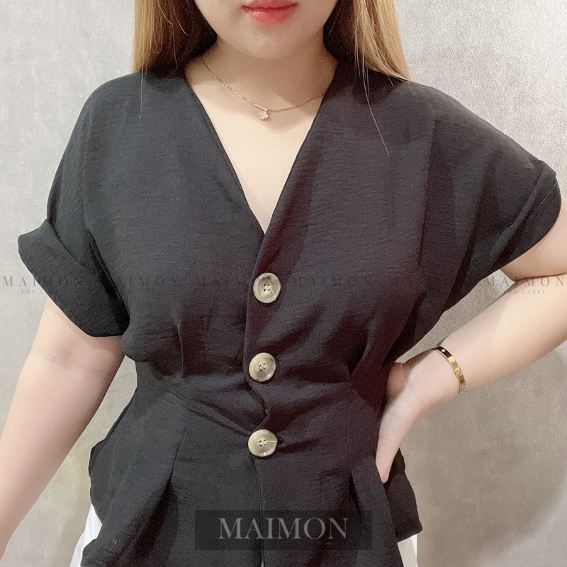 Crinkle Button Vneck Blouse | Maimon Grosir