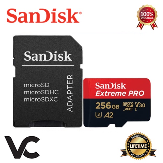 MicroSD SanDisk Extreme Pro 256GB 4K A2 V30 U3 Memory Card Micro SD Kartu Memori