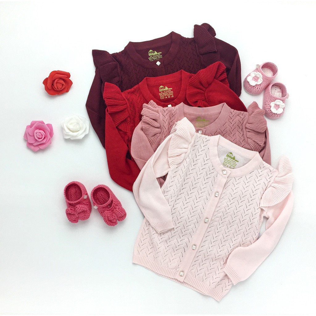 Bamboo &amp; Bub Cardigan Ruffle Kardigan Sweater Knit Kntited Bayi Luaran Lucu Atasan Baju Anak Bayi