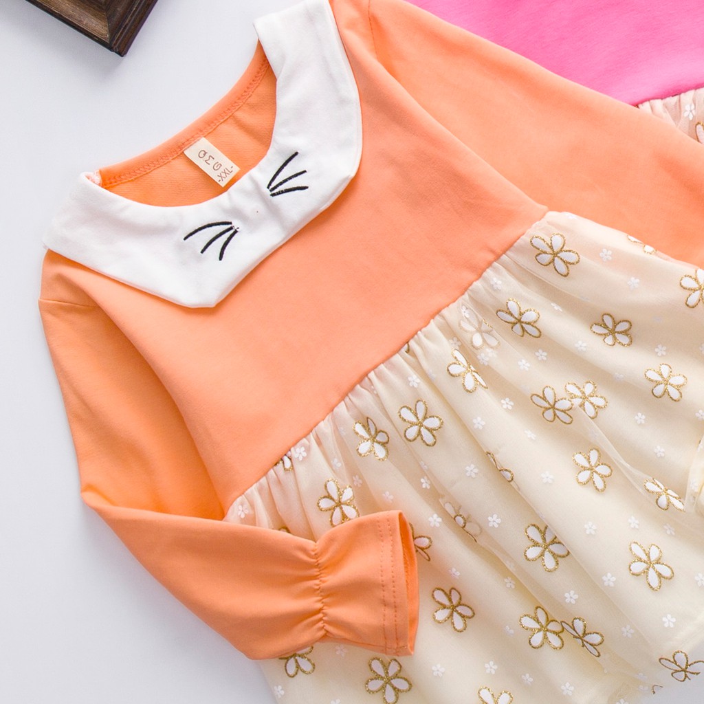 Dress anak / Dress tutu anak / dress tile anak perempuan / gaun pesta anak lucu umur 1-4tahun import-KUCING ORANGE