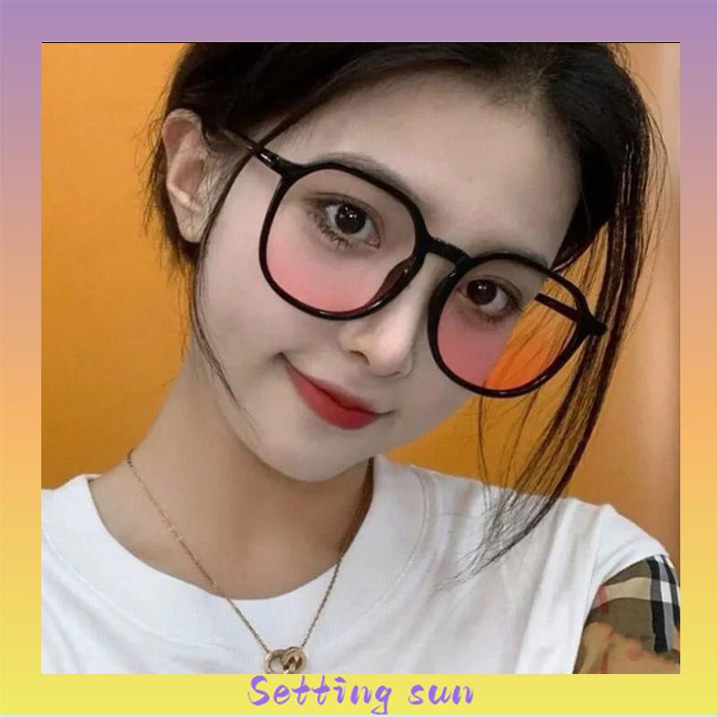 Gradien Pink Blush Glasses Perempuan Anti-biru Warna Cahaya Mengubah Kacamata Bingkai Besar TN