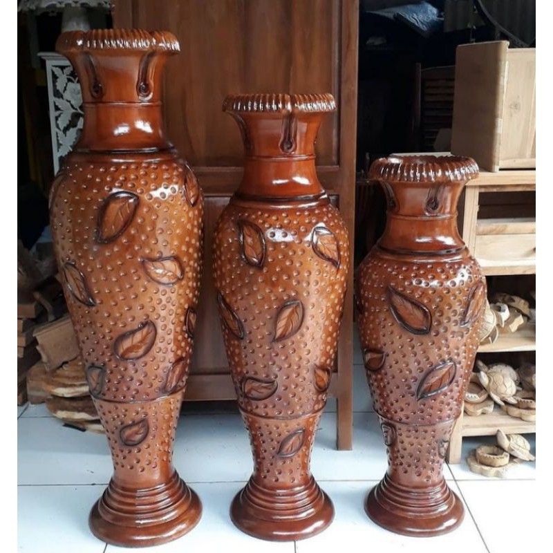 GUCI MOTIF DAUN SATU SET (BAHAN KAYU JATI)