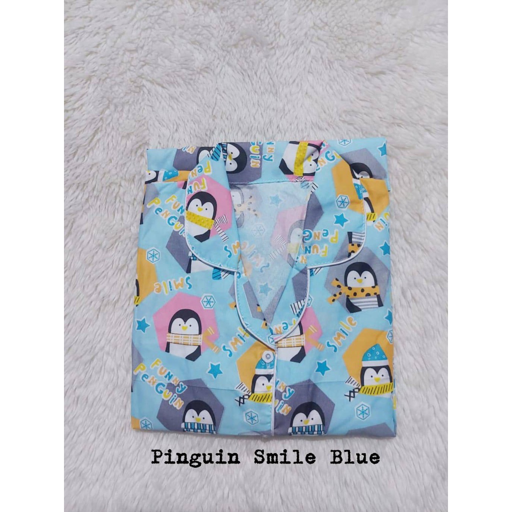 Setelan Piyama Baju Tidur PP Jumbo LD 116 -120 cm Motif  Size XXL Katun.-PINGUIN SMILE BLUE