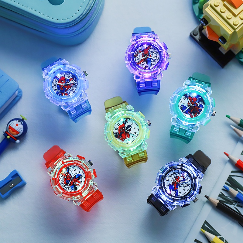 【Free box】Spiderman Jam Tangan Anak Laki-Laki LED Light Jam Tangan Anak untuk Siswa Laki-laki Jam Tangan Analog