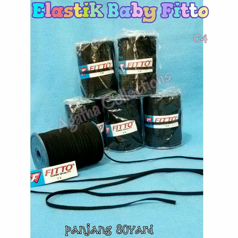 Karet Elastik Baby fitto C4(4mm) / Elastik masker Hitam isi 5 meter