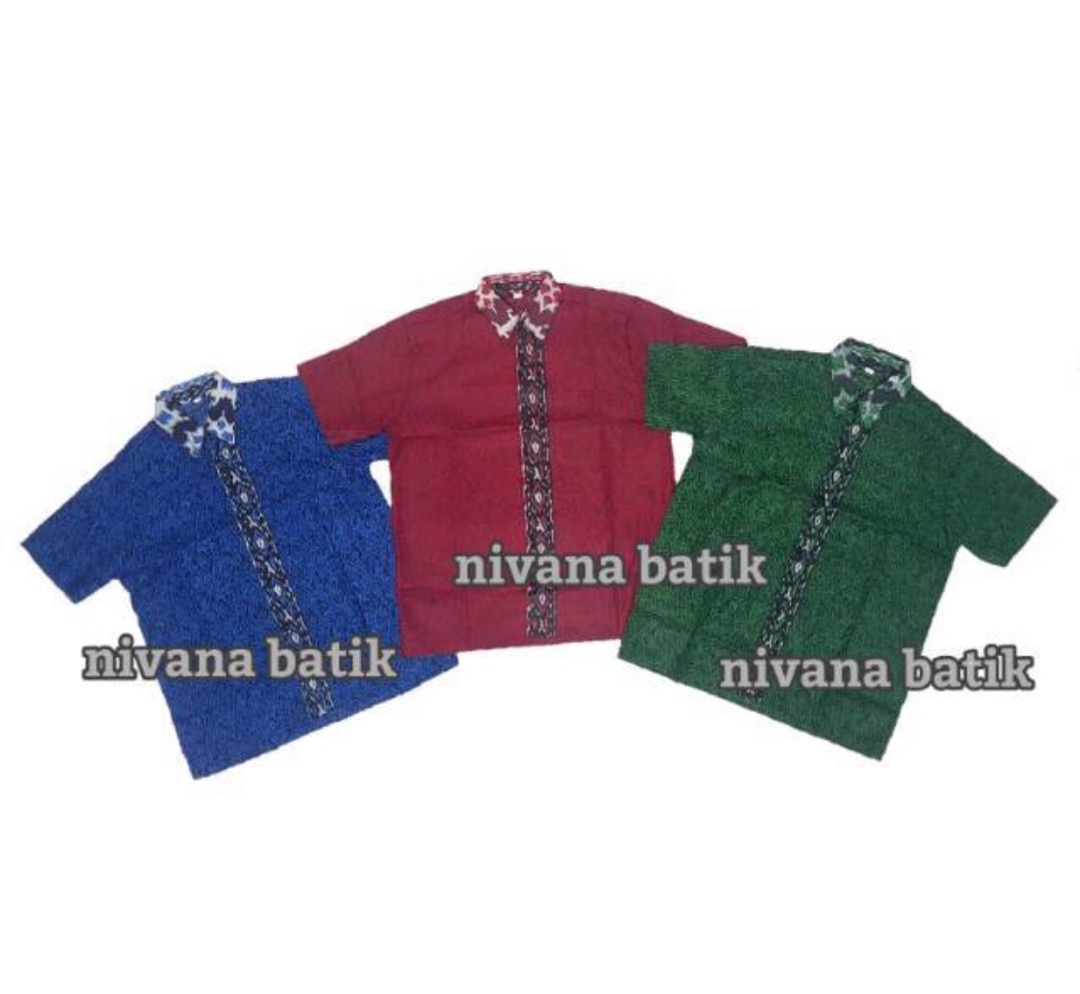 Nivana Batik Anak Kemeja Mega Mendung Biru, Merah Marun, & Hijau Botol