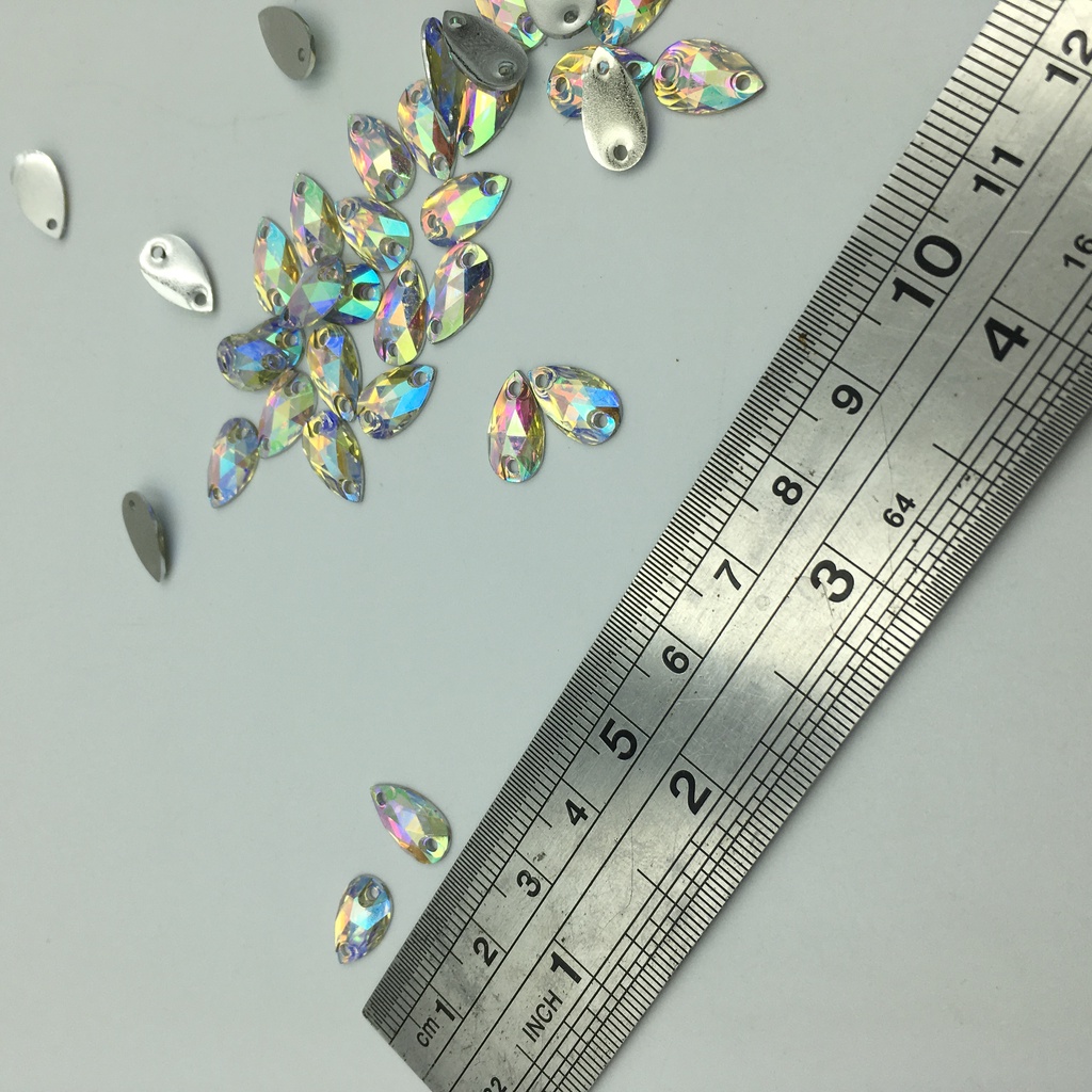 DIAMON RESIN KRISTAL MOTIF TETES KECIL WARNA PUTIH PELANGI AB KUALITAS BAGUS DAN KILAU 7 x12  PER LUSIN