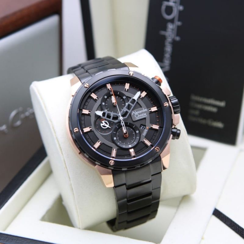 JAM TANGAN PRIA ALEXANDRE CHRISTIE AC 6530  BLACK ROSEGOLD AC 6530 ORIGINAL