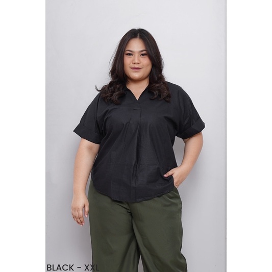 M-XXL Kemeja Katun Twist Neck