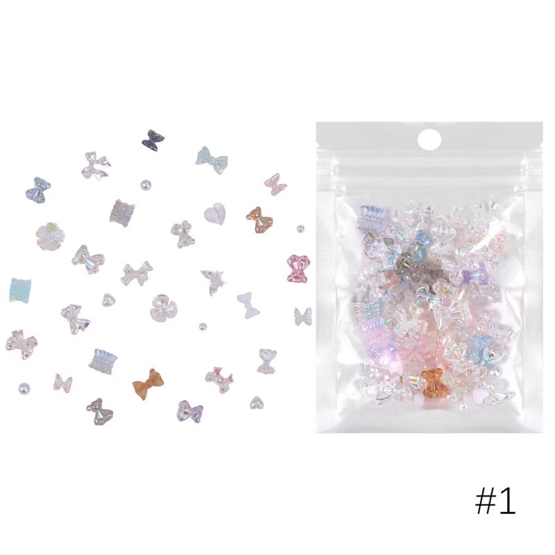 NAIL BOW RESIN 3D BEAR MIX SHAPE HIASAN PITA BERUANG CLEAR HIASAN KUKU NAIL ART TIMBUL READY TO USE HIASAN NAILART CLEAR BENING JELLY