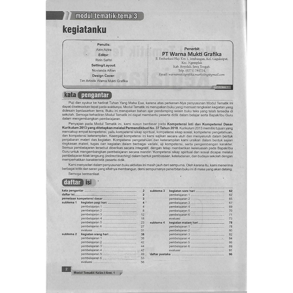 Inspirasi Tematik Tema 3 kelas 1 SD/MI Semester 1 kurikulum 2013 EdisI Revisi 2017-2