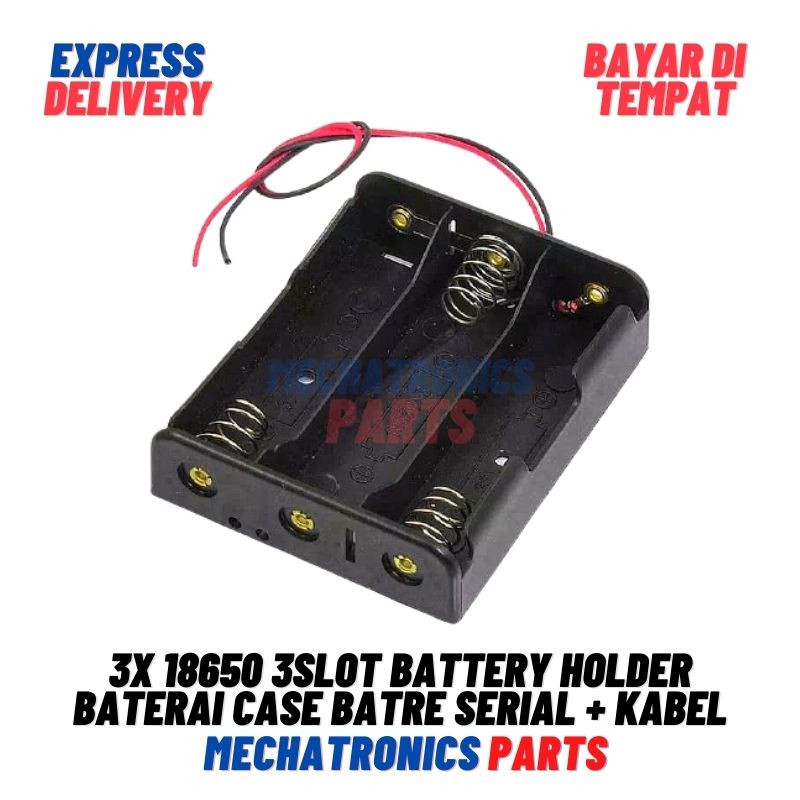 3X 18650 3Slot BATTERY HOLDER BATERAI CASE BATRE SERIAL + KABEL