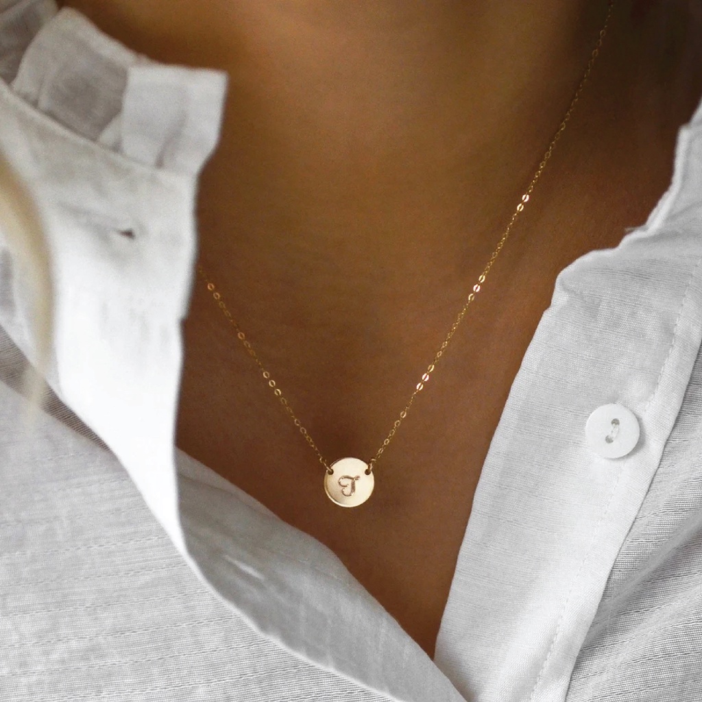 Kalung Nama Inisial/ Gambar Plat Grafir Gold/ Silver Ready