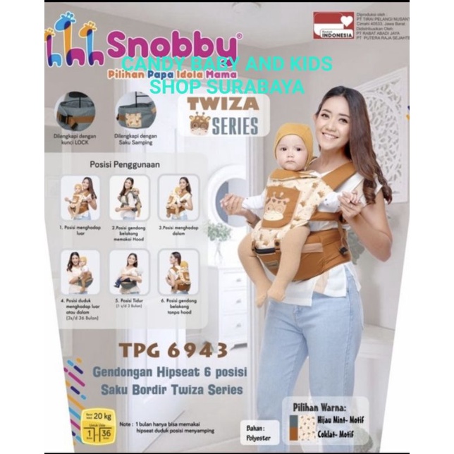 Gendongan Bayi Snobby TPG 6943 Baby Hip Seat Twiza Series Hipseat Depan Ransel Snooby