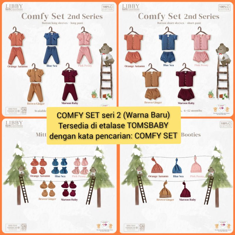 [LENGKAP WARNA 0-12bln] LIBBY COMFY SET EARTH COLOR Stelan Baju Celana Pendek, Panjang, Topi, STK