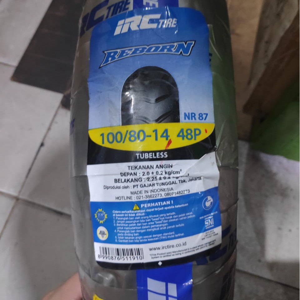 BAN LUAR IRC 100/80-14 (TUBELESS)